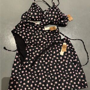 Victoria’s Secret PINK Floral Black and Pink Swimsuit Set